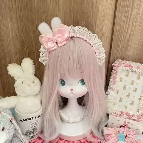 Mini bunny headband Lolita bow polka dot bunny hair accessory lace ribbon pink Lolita headband