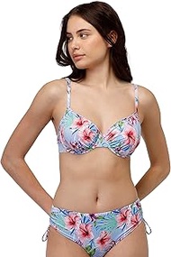 Women's Colourful Printed Micro Wavy Underwired Bra Two Piece Bikini, Tropical Flowers, 34/E, Tropic