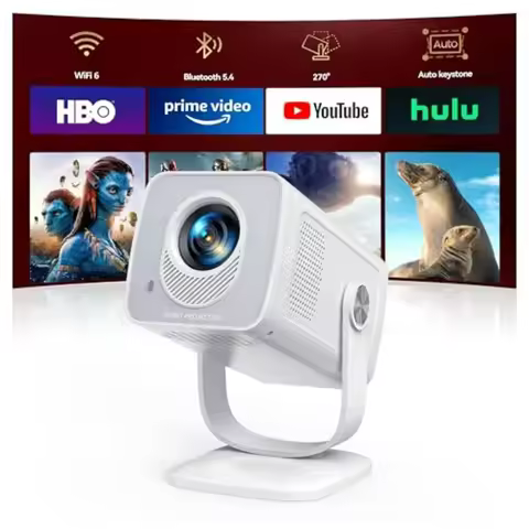 Portable Mini Projector with WiFi6 Bluetooth5.4 4K Smart 1080P Outdoor Movie Projector Android 13 Bu