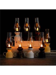 1入組復古led蠟燭煤油燈夜光燈,適用於戶外露營創意便攜式緊急露營燈,適用於家庭臥室,節日裝飾,桌燈