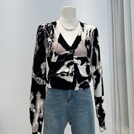 FEILINGLAN | เสื้อคลุม V-Neck ลาย Ombre สีดำ สำหรับวัยรุ่น ใส่ได้หลายโอกาส