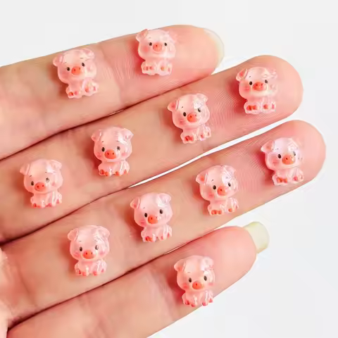 60 pieces of cartoon mini pig nail resin jewelry DIY production nail 3D decoration jewelry A152