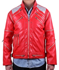 MJB2C- Michael Costume Jackson Beat it Metal Zipper Leather Jacket Kids,Child/Adult Red