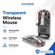 Anvers Transparent Wireless Mouse BT5.1/2.4G, Rechargeable Silent Bluetooth Mouse for Mac, iPad, PC