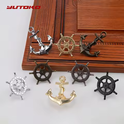 YUTOKO Navigation Decoration Ship Anchor Silver Handle Furniture Hardware Cabinet Ship Rudder Steeri