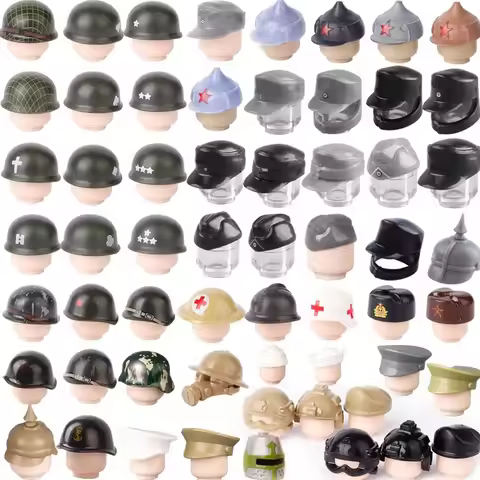 WW2 Military Army Soldier Officer Printed Hat Building Blocks Soviet German British Helmets Sailor N