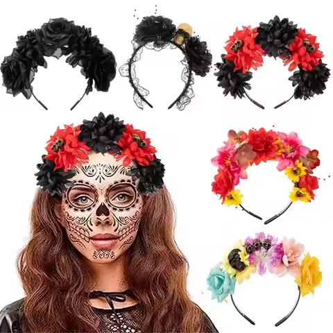 Day of The Dead Halloween Rose Flower Headband Wedding Costume Cosplay Mexican Rose Flower Crown Hea
