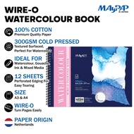 MayArt SC Wire-O Watercolour Book 300gsm 100% Cotton Cold Pressed A3/A4