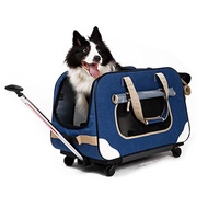 zongjiaot รถเข็นสัตว์เลี้ยงแบบพกพาพับได้18กก. กระเป๋าเป้สะพายหลังกรงกับล้อสำหรับกระเป๋าการเดินทางอุปกรณ์สำหรับสุนัขและแมว