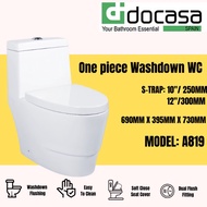 Docasa One Piece WC Water Closet S-TRAP Rimless Design 250MM / 300MM Washdown Jampan Duduk with PP S