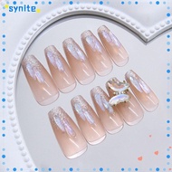 SYNITE 24pcs Fake Nails, Exquisite French False Nails, Detachable Full Cover Rotating Sparkling Butt