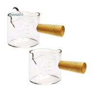 2Pcs Double Spouts Espresso Shot Glasses Measuring Glass Espresso Cups Cookware with Wood Handle for