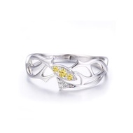 黃鑽石14k金馬眼形訂婚戒指 樹枝造型求婚鑽戒 匕首荊棘結婚戒指