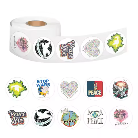 500pcs/roll Cartoon Love and Peace Stickers Stop War Waterproof Graffiti Sticker DIY Phone Scrapbook