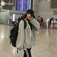 [S - 7xl] Women'S Oversized Korean Style Zipper Hoodie Jacket Size S M L XL 2XL 3XL 4XL 5XL Plain Mo