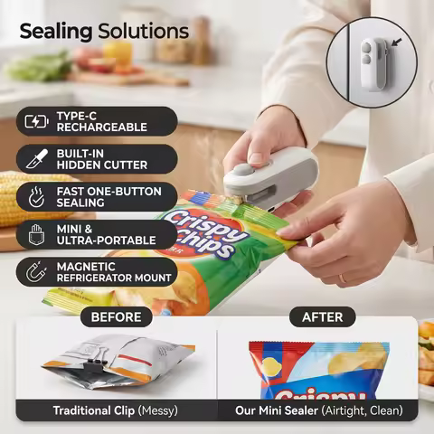 1/2 Pcs 2 in 1 Snacks Sealer Bag Sealing Machine USB Rechargeable Mini Plastic Bag Food Vaccum Seale