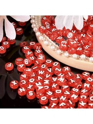 100/200/300/400/500/1000個4x7mm圓形壓克力透明紅色字母珠鏈A-Z混合散珠，適用於DIY手鍊項鍊鑰匙扣小企業珠寶製作工藝用品