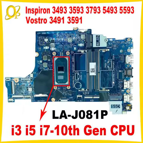 FDI55 LA-J081P for Dell Inspiron 3493 3593 3793 5493 5593 Vostro 3491 3591 Laptop Motherboard with i