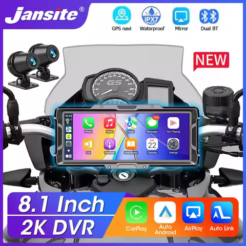 Jansite Portable 8.1 inch IP67 Waterproof Motorcycle 2K DVR GPS Navigation Wireless Carplay Android 