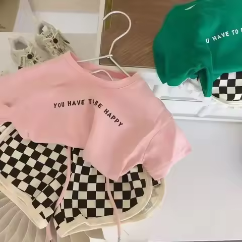 Summer Kids Clothes Sets for Girls Cotton Lax Tees and Shorts Two-piece Set Korean Style Children Ca