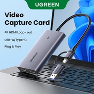 UGREEN 4K Video Capture Card Type C Collector 2 HDMI to USB + USB C for Monitor Laptop/SLR Camera Li