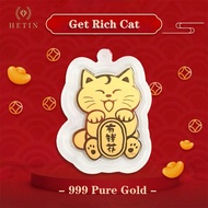 【HETIN】999.9 (0.2g)  Pure Gold Bar Rich Cat Gold Amulet Solid Gold Luck Cat Pendant