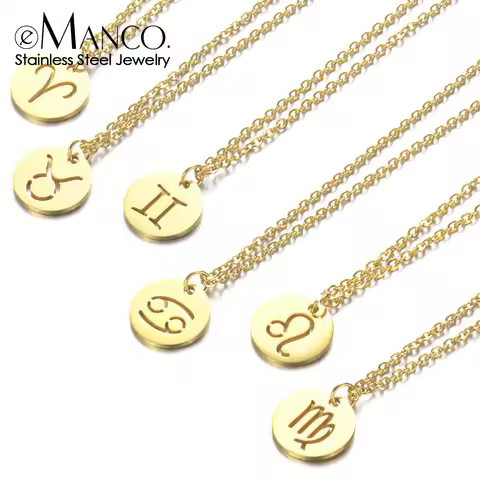 EMANCO Women 12 Horoscope Zodiac Sign Gold Color Pendant Necklace Aries Leo 12 Constellations Jewelr