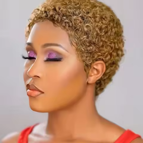 Pixie Cut Wigs Human Hair Short Curly Human Hair Wig For Black Women Brown Red Full Machine Made Bra