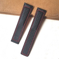【NEW】【 With logo】 Carbon Grain Leather Strap For TAG Heuer Carrera Monaco Wristband Black Red Line 20 22mm