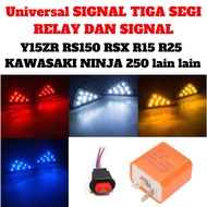 UNIVERSAL COMBO SIGNAL TAMPAL TIGA SEGI RELAY BLUE YELLOW WHITE RED PAIR RS150 RSX Y15ZR KAWASAKI R2