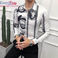 Cozy Up Printed Shirt Men Long Sleeve Casual Slim Camisa Social Masculina Chemise Homme