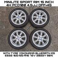Daihatsu Minilite Sport Rim 15 Inch 4H Pcd100 4.5jj Off+45 With Tyre Yokohama 165/55/R15 75V 2022Y 90% For Kelisa Gino
