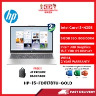 HP-15-FD0178TU-GOLD-INTELCOREI3-N305,8GBR4,512GBSSD,15.6"FHD,INTELHD,W1164,2YRS,H&S