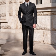 Mr. Lusan Black Suit Mens Business Casual Slim-Fitting Double Breasted Suit Wedding Groom Spring For