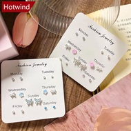 HOTWIND 7Pcs Set New Cute Butterfly Star Pearl Stud Earring Exquisite Mini Earrings For Women Y2K EM