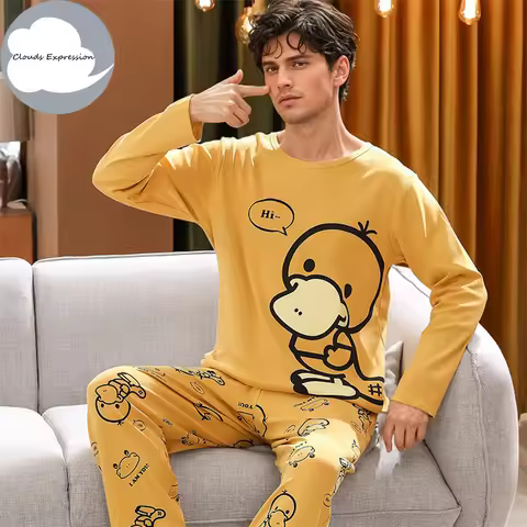 Spring Knitted Cotton Striped Pajama Sets Men's Loungewear Pijama hombre Pyjamas Men Pajama Sleepwea