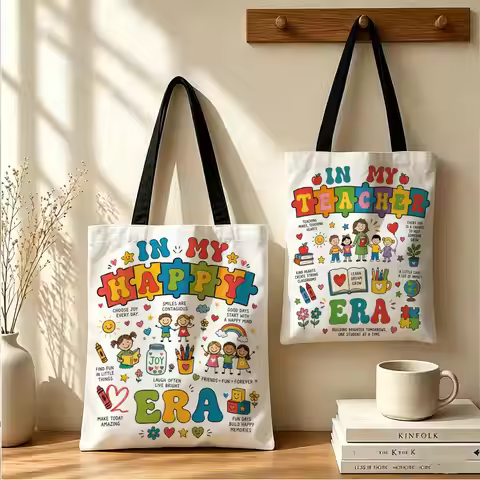 In My Era School Puzzle Storage Bags Canvas Tote Bag Large Capacity Reusable Shopping Commute Grocer