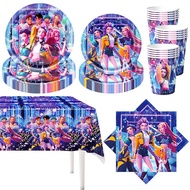 Kpop Demon Hunter Party Decoration Huntrix Themed Birthday Paper Tablecloth Disposable Cutlery