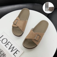 Women adjustable buckle cork rubber sole slippers