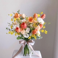 【鮮花】橘黃色鬱金香玫瑰自然風鮮花捧花