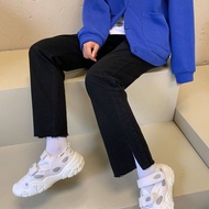 Quần Bò Xẻ Tà Quần Ống Suông Rộng Cạp Cao Cho Học Sinh Phong Cách Hàn Quốc Xuân Thu Cho Nữ Quần Ôm J