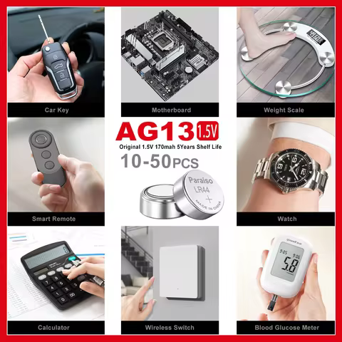 New High-Capacity1.55V AG13 LR44 L1154 RW82 SR1154 SP76 SR44 Button Batteries A76 LR1154 GP7 Cell Co