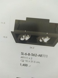 โคมไฟดาวน์ไลท์แบบฝังฝ้า AR111 ทรงเหลี่ยม สีดำ 2 ช่องโคม RECESSED DOWNLIGHT SQUARE AR111 SL-6-W-562-A