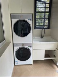 全自動386W白色洗烘套裝智投精華洗衣機，3D雙擎熱泵烘干機.