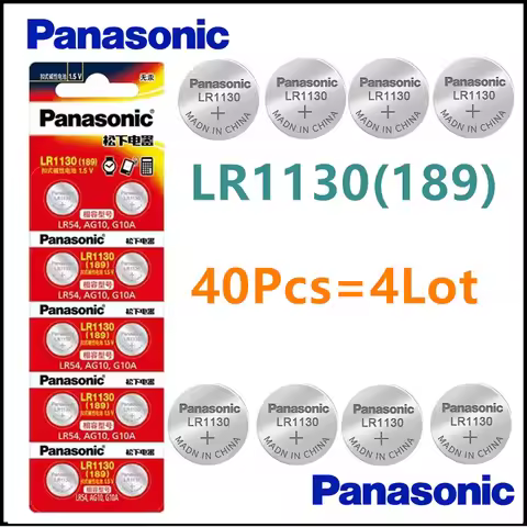 40Pcs Original Panasonic 189 LR1130 AG10 SR1130 389 V10GA LR54 SR54 Alkaline Button Cell Battery for