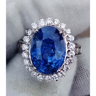 Natural Untreated Ceylon Blue Sapphire 9.67 carat with 18k gold and natural diamond ring