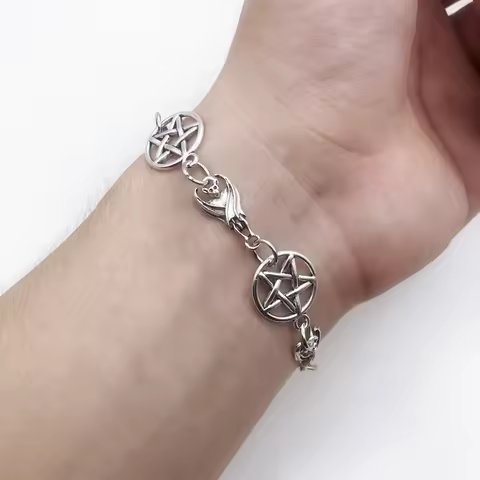 Occult Dark Goth Independent Pentagram Bat Bracelet Women's E Girl Grunge Aesthetic Accessories Jewe