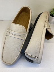 Giày Mọi Nam Da Bò Thật-Giày Lười Da Cao Cấp Màu Trắng Kem-M06 Giày SAGO’S tặng 1 vớ BH 12 tháng