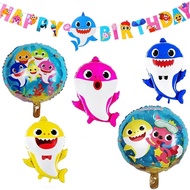 1set Cartoon Baby Shark Theme Happy Birthday Flag Aluminium Foil Balloon Decoration Ballons Deco Par