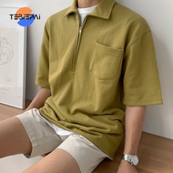 RTY Pocket Short Sleeve Polo T Shirt Men Summer Korean Version Light Ripe Zipper Pocket Collared Black Shirt Loose loose T -shirt men's short -sleeved top tide 41